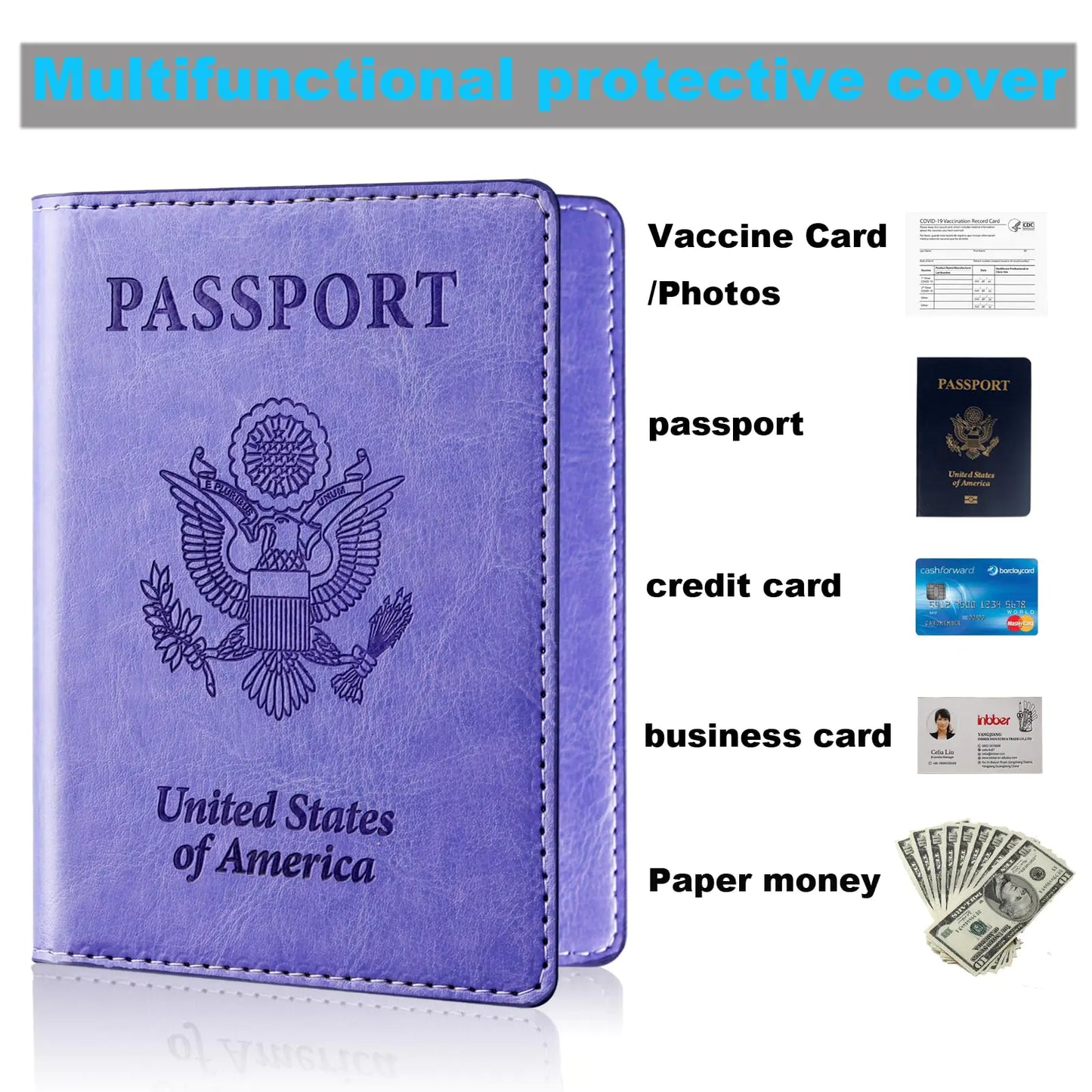 Herain Passport Holder Cover Wallet Case for 2 Women Men Family, Passport Book Holders Covers Wallets Travel Must Haves Cruise Ship Essentials (pink & purple) A-a-bright pink & purple Minimalist