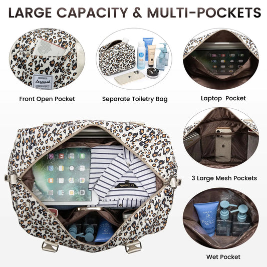 LOVEVOOK Travel Duffle Bag,Weekender Bags for Women with Shoe Compartment,Carry on Overnight Bag with Toiletry Bag,Gym Duffel Bag with Wet Pocket, Hospital Bags for Labor and Delivery Large-2 Pcs Leopard print-b