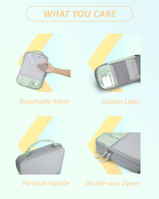 BAGSMART 6 Set/4 Set/2 Set Compression Packing Cubes for Travel, Suitcase Organizer Bags Set of 6 Kohlrabi Green