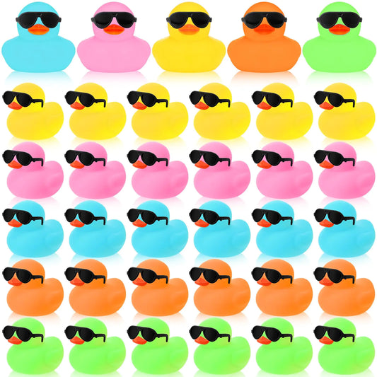 36 Packs Mini Rubber Ducks with Sunglasses Sets 2.2 Inch Duck Bath Toys Squeaky Rubber Ducks Cute Float Bathtub Duckies for Little One Birthday Party Favors Class Prizes Car Decor(Mixed Colors)
