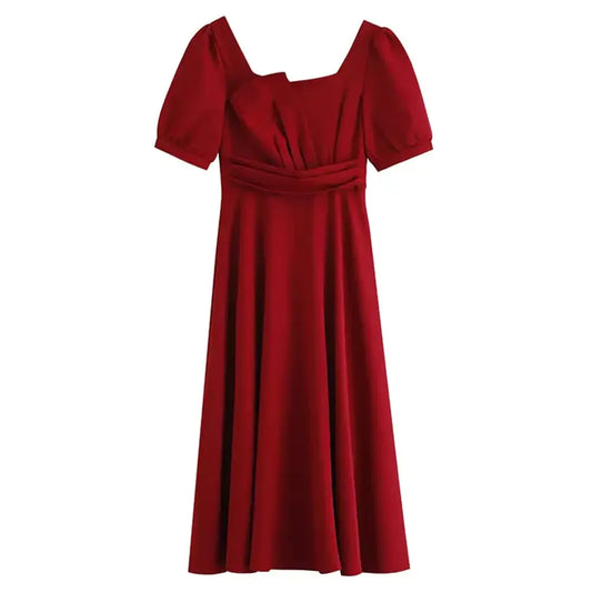 Summer French Red Dress for Women - Versatile Style
