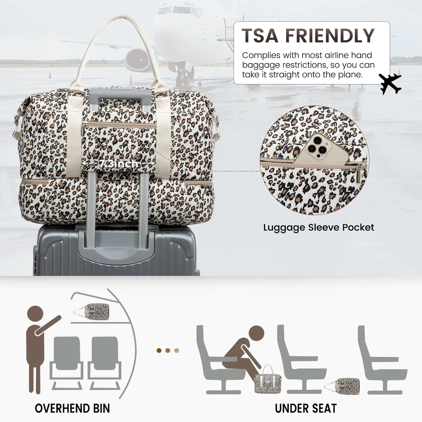 LOVEVOOK Travel Duffle Bag,Weekender Bags for Women with Shoe Compartment,Carry on Overnight Bag with Toiletry Bag,Gym Duffel Bag with Wet Pocket, Hospital Bags for Labor and Delivery Large-2 Pcs Leopard print-b