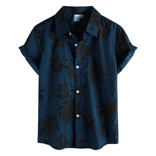 VATPAVE Boys Hawaiian Shirt Short Sleeve Button Down Shirt Summer Beach Shirts for Kids 6-14 Years 14 Navy Coconut Tree