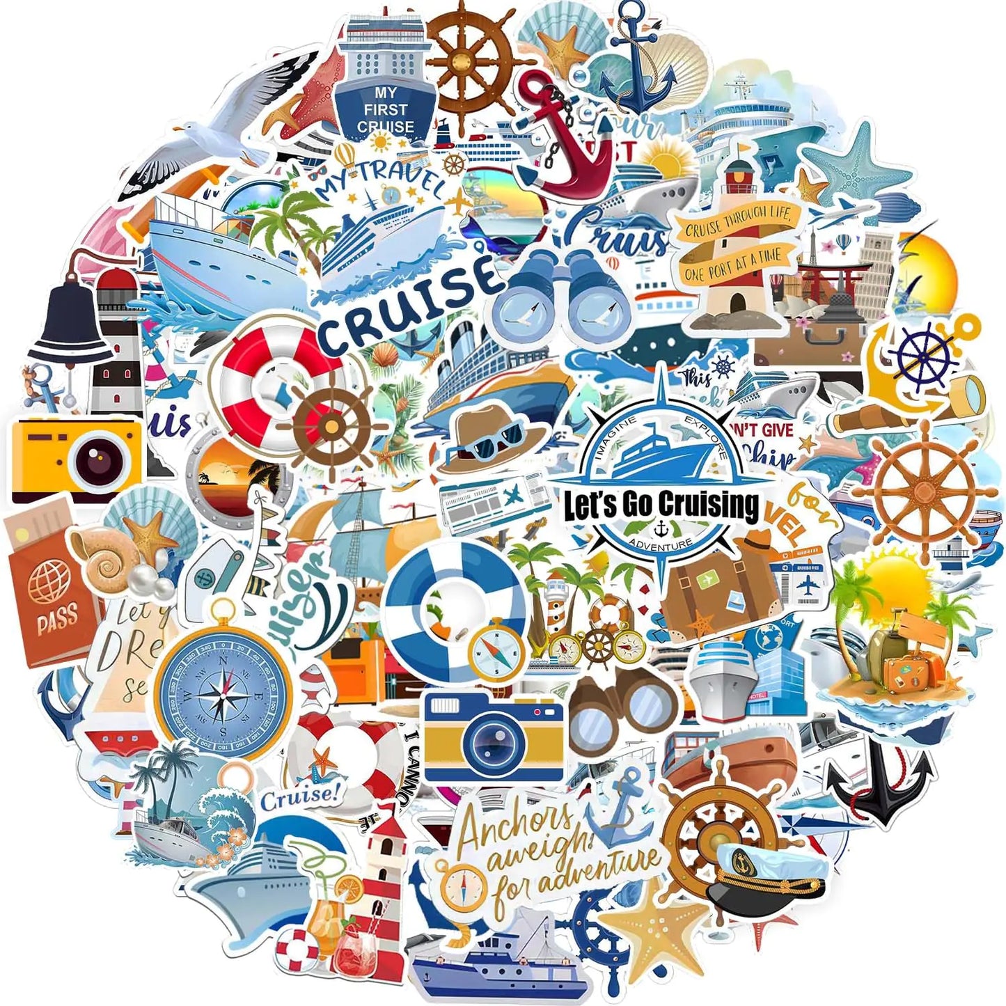 100 PCS Cruise Travel Stickers Nautical Stickers Travel Stickers for Luggage Travel Scrapbook Stickers Vacation Stickers Carnival Travel Stickers for Water Bottle Luggage Journals Scrapbook Guitar