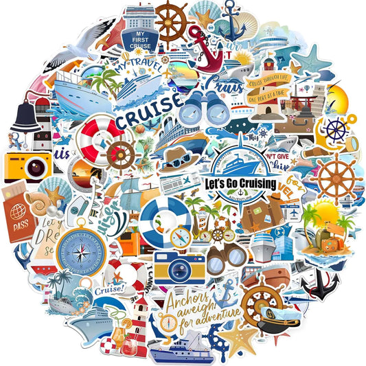 100 PCS Cruise Travel Stickers Nautical Stickers Travel Stickers for Luggage Travel Scrapbook Stickers Vacation Stickers Carnival Travel Stickers for Water Bottle Luggage Journals Scrapbook Guitar