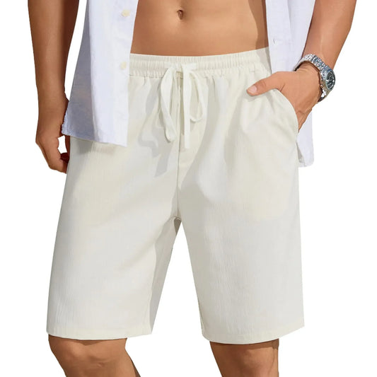 COOFANDY Mens Casual Shorts Elastic Waist Drawstring Shorts Summer Beach Shorts with Pockets White