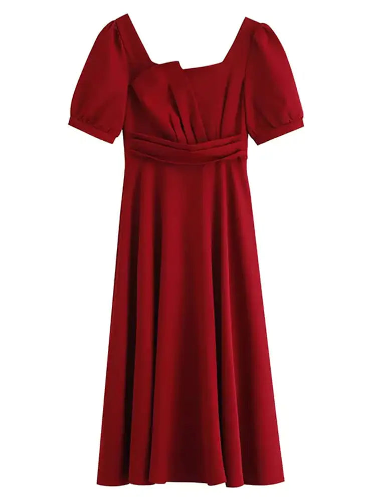 Summer French Red Dress for Women - Versatile Style