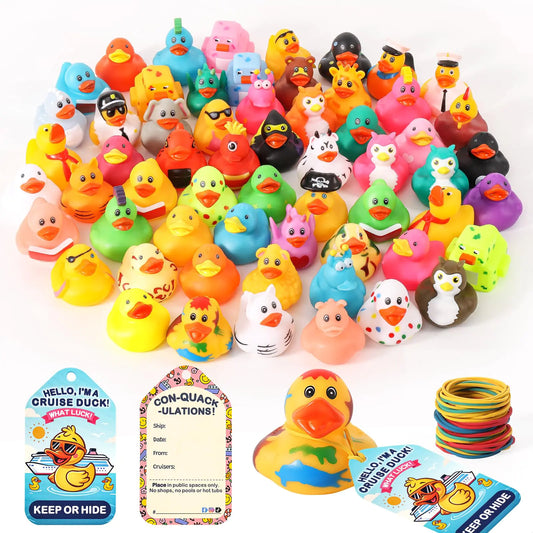ANGGIKO 180 Pcs Cruise Rubber Ducks Kits Includes 60 Pcs Cruise Ducks 60 Pcs Cruising Duck Tags and 60 Pcs Rubber Bands Assortment Rubber Ducks for Cruise Ships Hiding Carnival Ducking Party Favors