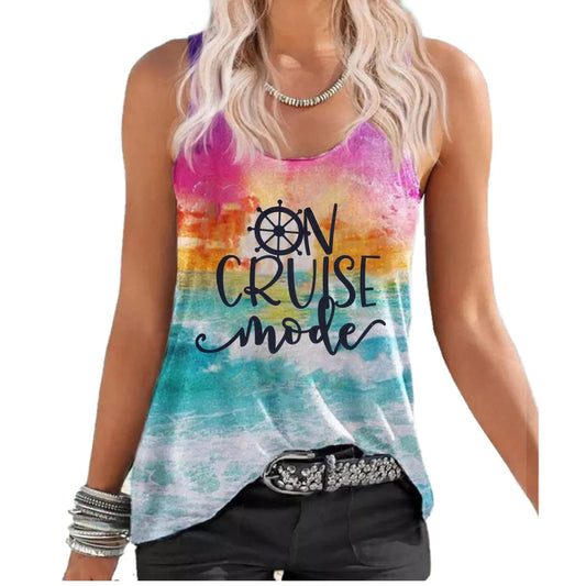Cruise Mode Tank Women Summer Sleeveless Cruising Love Graphic Print T Shirt Boating Gifts Vacation Beach Shirt