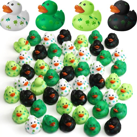 Jerify 2 Inch St. Patricks Day Rubber Ducks Bulk Holiday Rubber Ducks 4 Styles Shamrock Cruise Ducks Baby Shower Duck Bath Pool Birthday Irish Kids Gifts for Party Favors Accessories(24 Pcs)